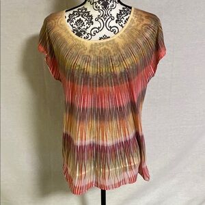 Chico's Yellow and Pink Pleated Cap Sleeve Blouse Excellent Condition